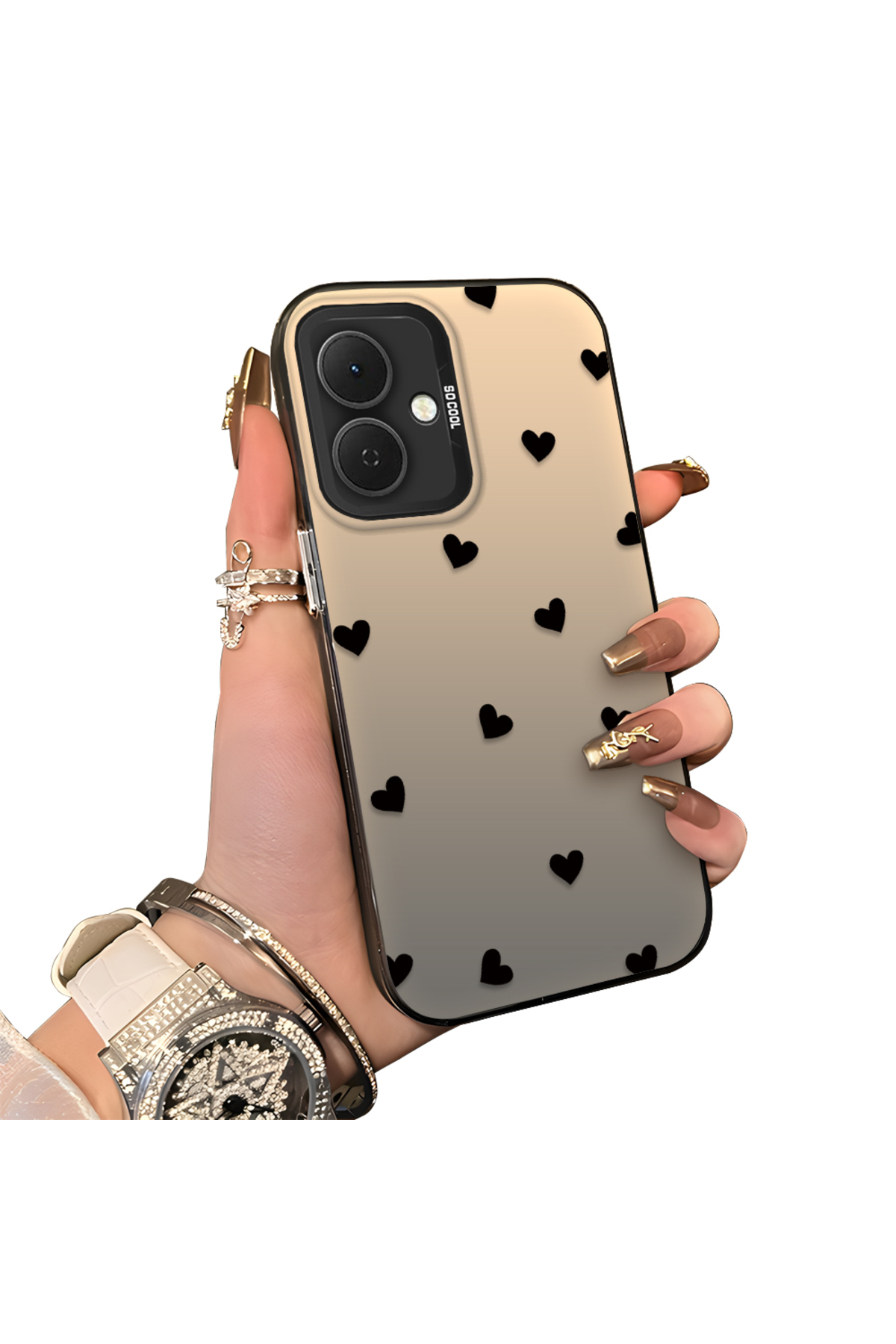 Tecno Spark Go 2 Compatible Hard Acrylic Rear Silicone Edge Lens Protection Case Heart pattern