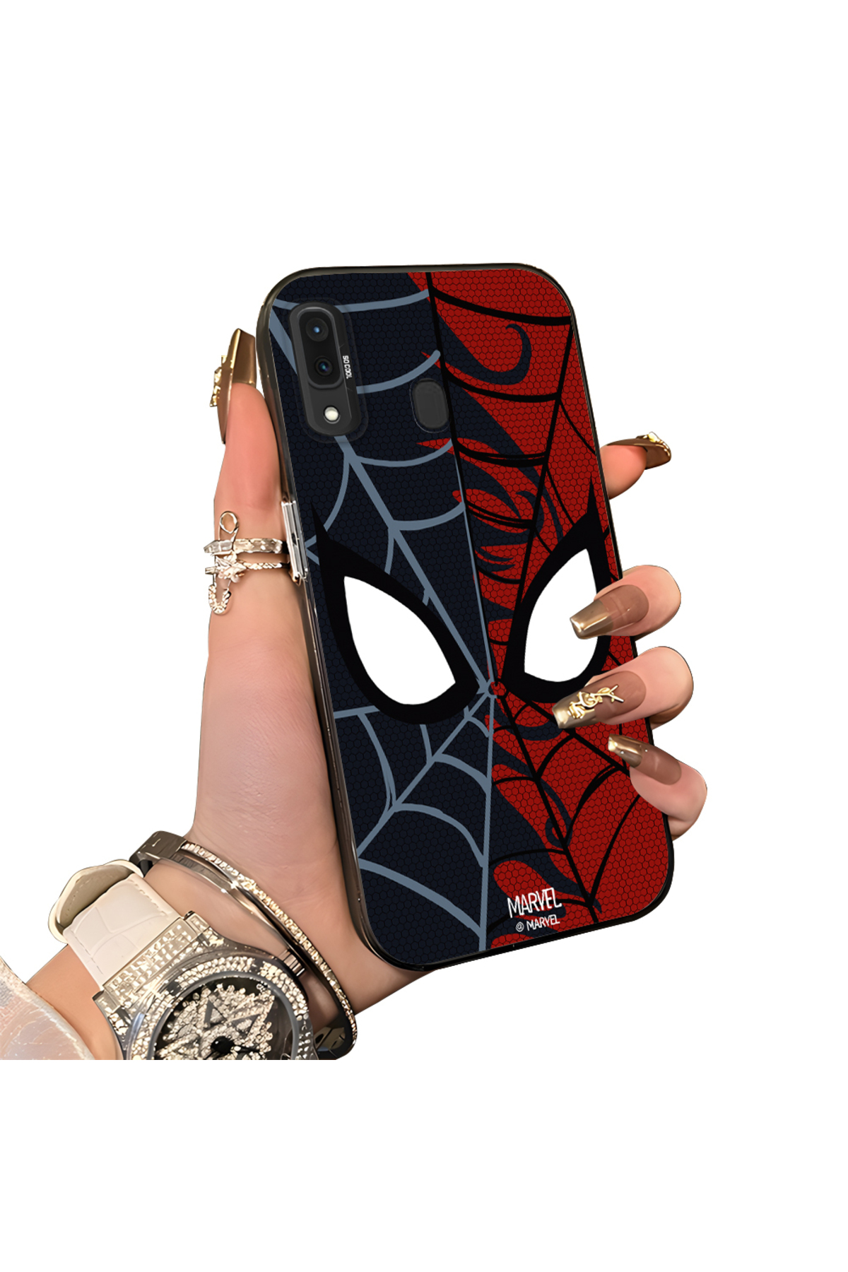 Samsung Galaxy A30/A20 Compatible Hard Acrylic Rear Silicone Edge Lens Protection Case Spiderman