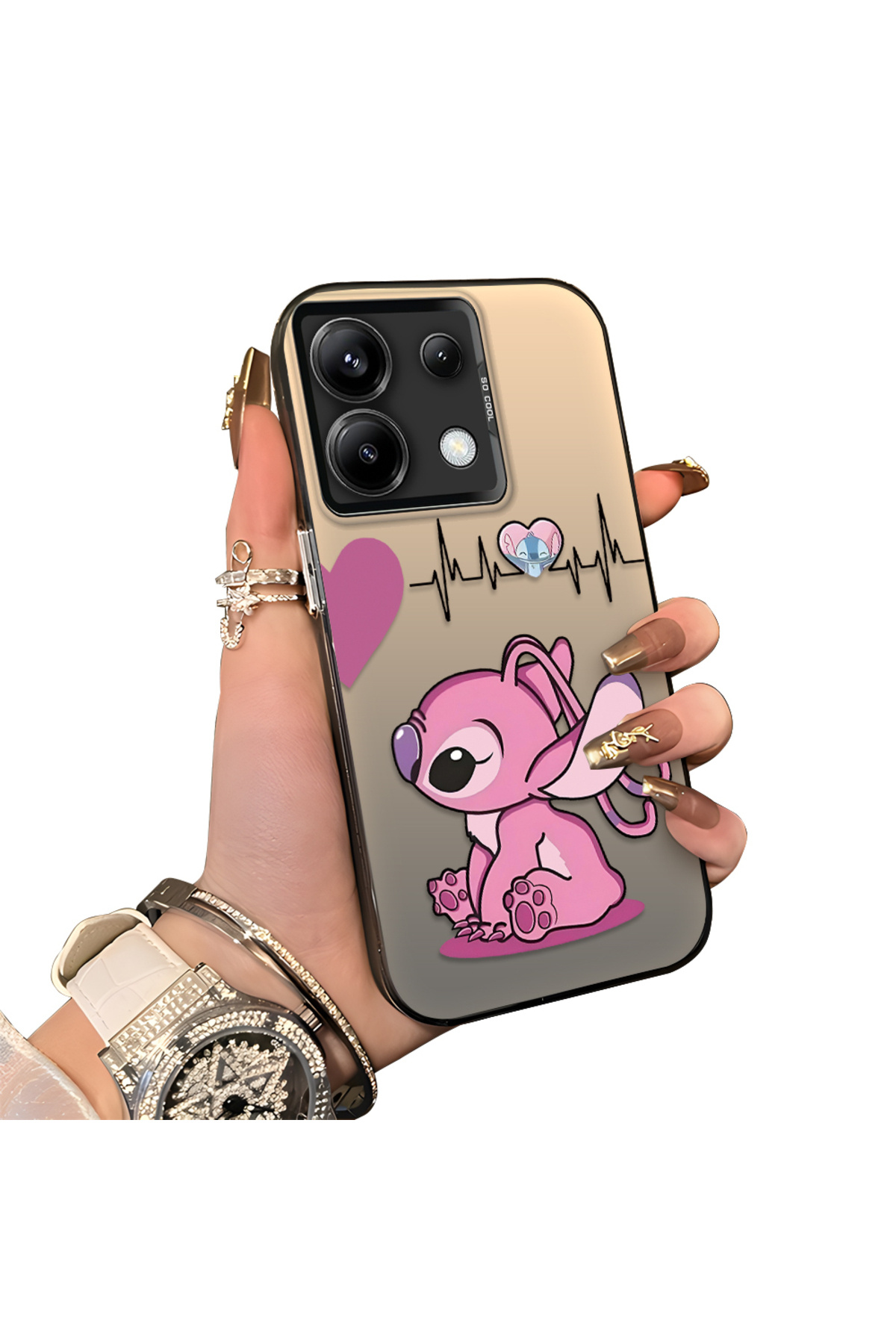 Redmi Note 13 Pro 5G Compatible Hard Acrylic Rear Silicone Edge Lens Protection Case with Stitch Pattern