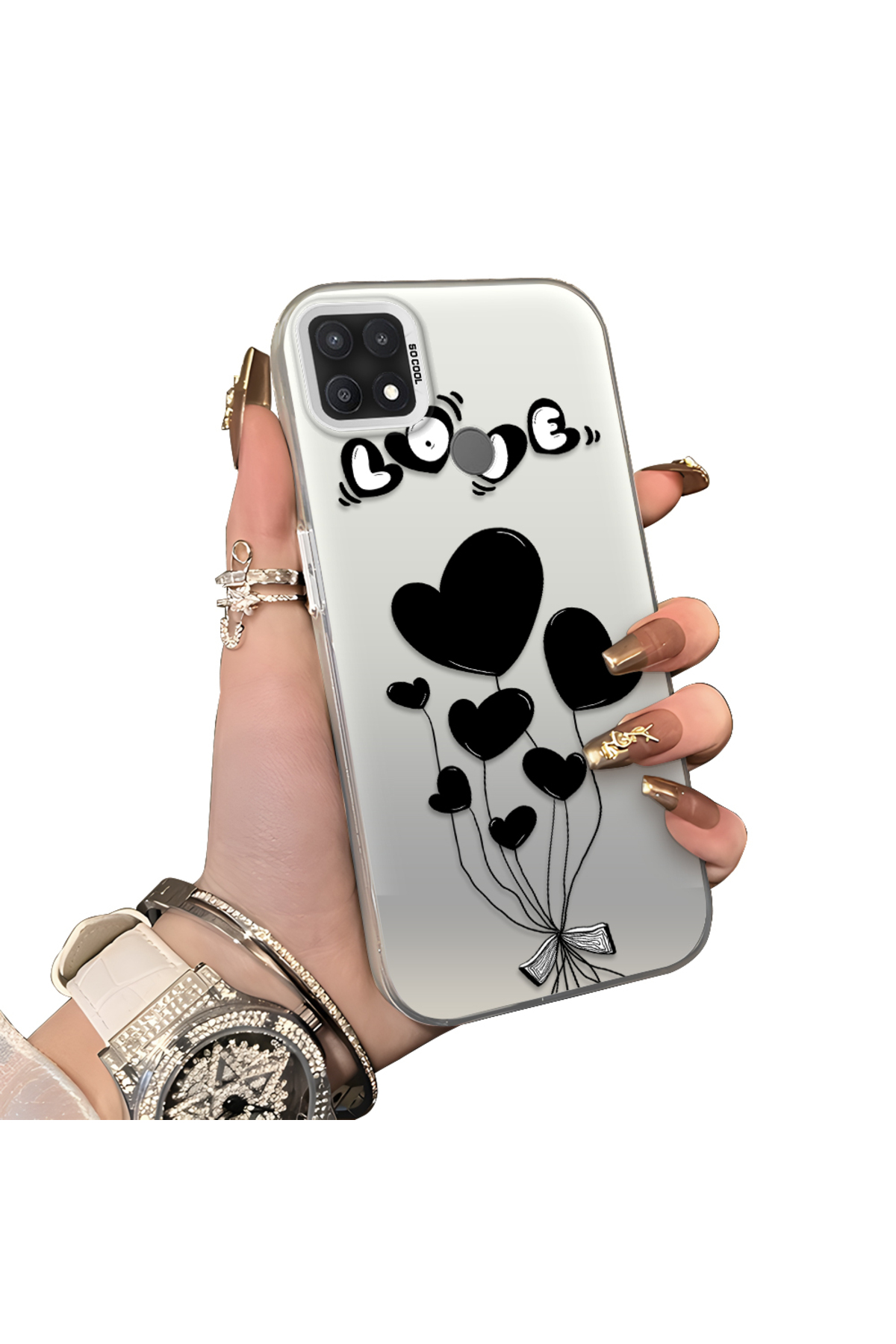 OPPO A15/A15S Compatible Heart Balloon Pattern Protected Silicone Phone Case