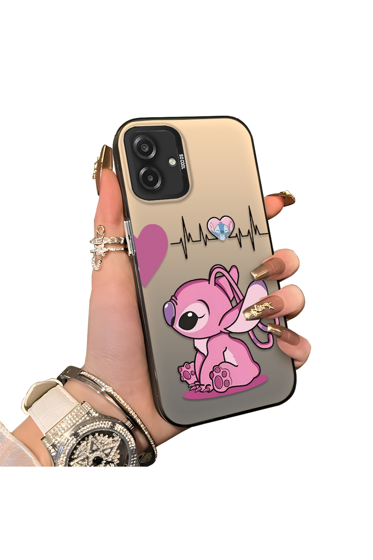Samsung Galaxy A07 4G Compatible Hard Acrylic Rear Silicone Edge Lens Protection Case with Stitch Pattern