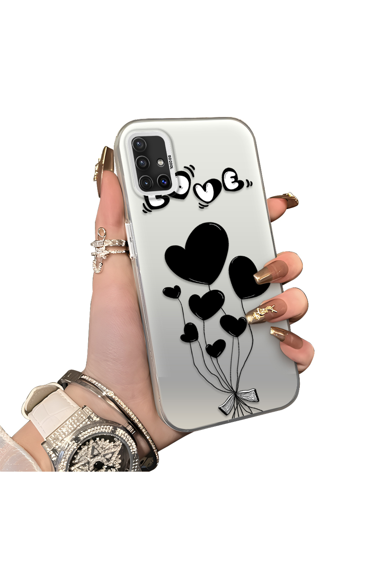 Samsung Galaxy A51 4G Compatible Heart Balloon Pattern Protected Silicone Phone Case