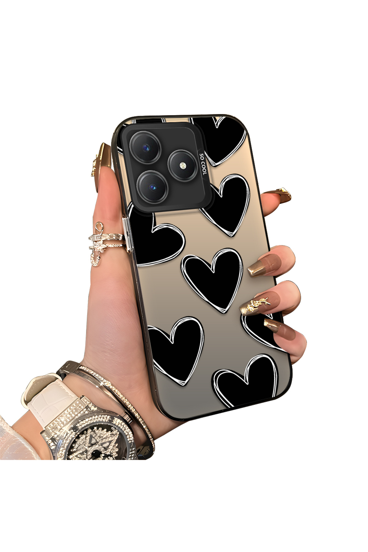 Realme Note 60 Compatible Hard Acrylic Back Silicone Edge Lens Protection Case Heart Pattern