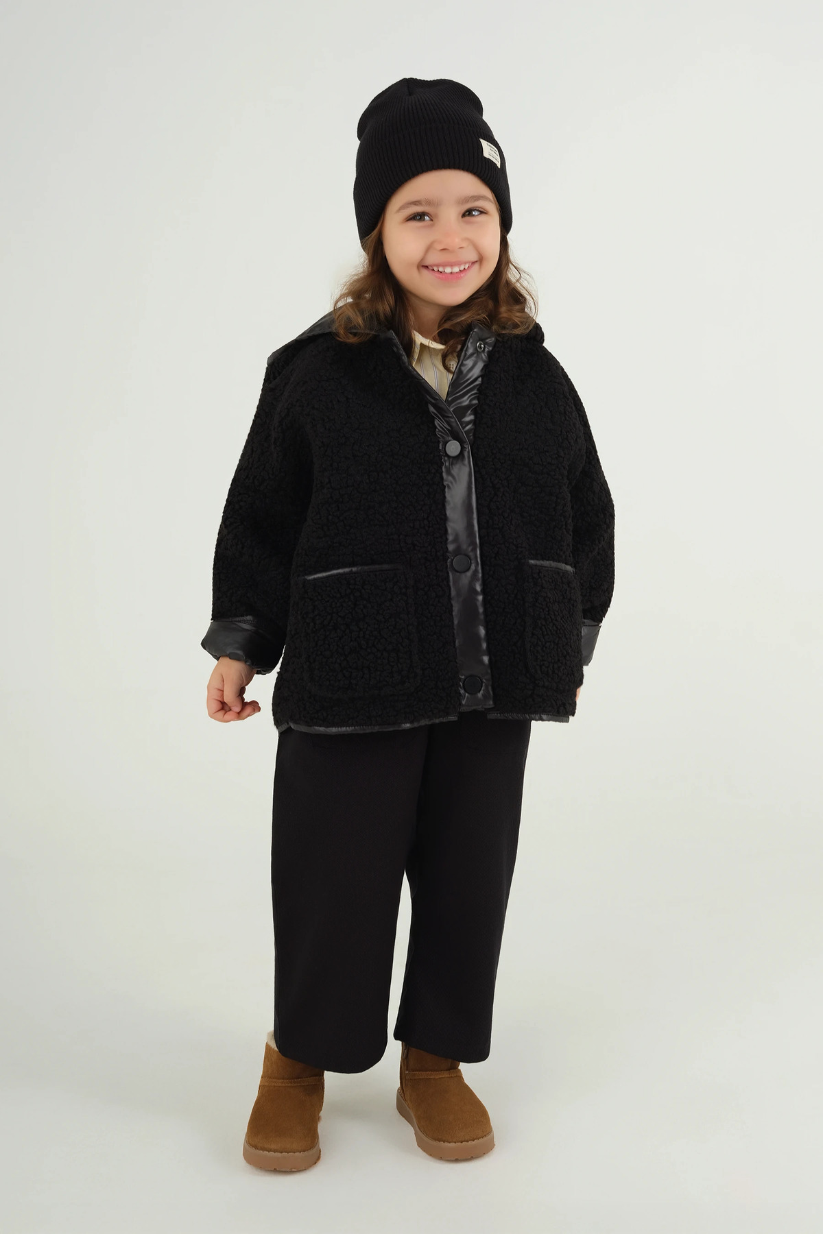 Mioma Kids Kapüşonlu Peluş Ceket Siyah fotoğrafı 2 (önizleme)