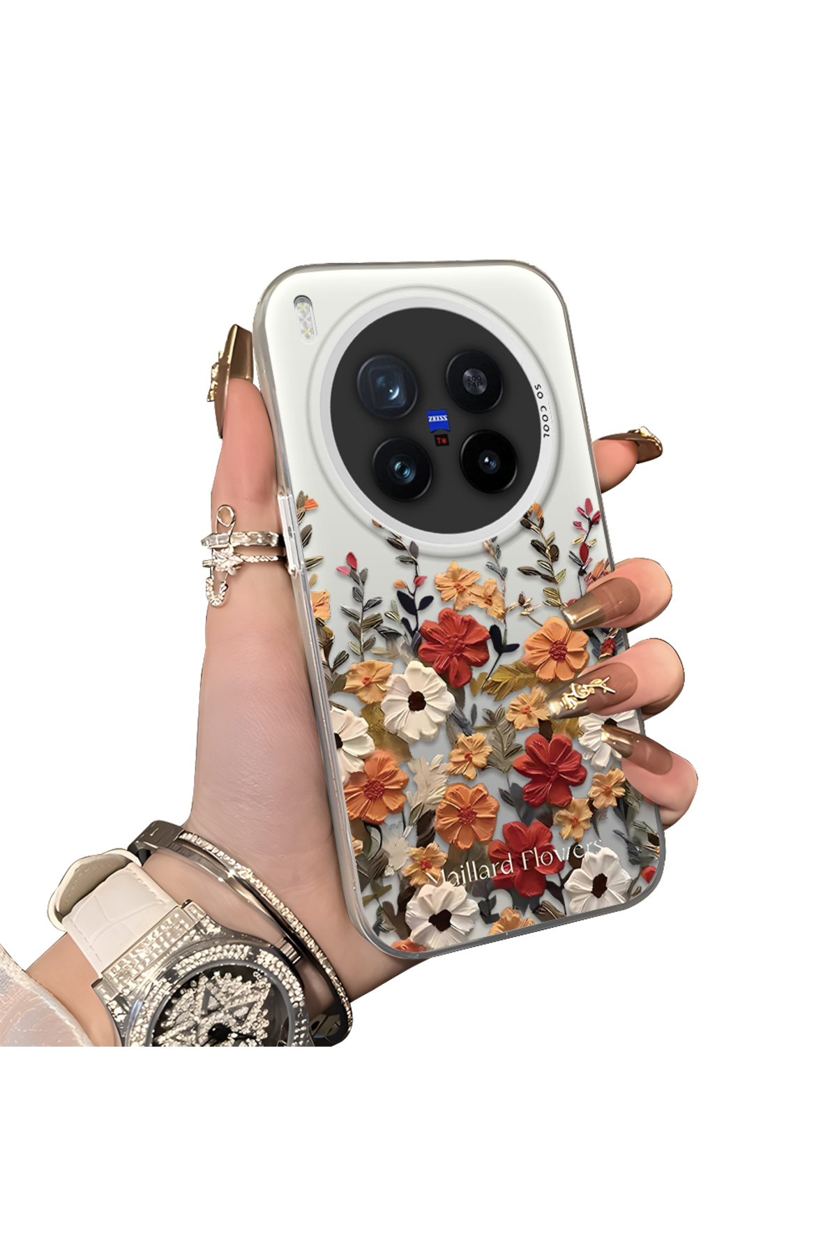Vivo X300 Pro Compatible Hard Acrylic Back Silicone Edge Lens Protection Case Beautiful Flower
