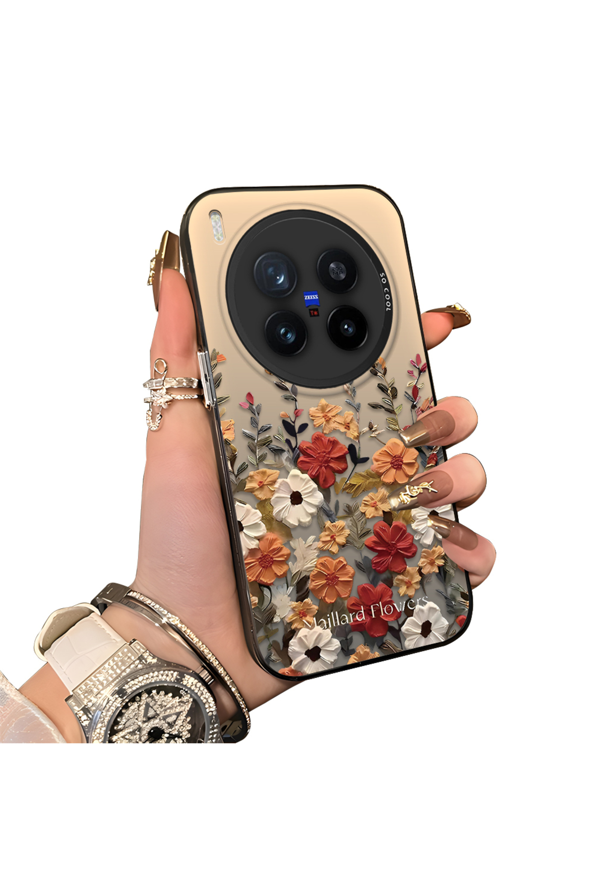 Vivo X300 Pro Compatible Hard Acrylic Back Silicone Edge Lens Protection Case Beautiful Flower
