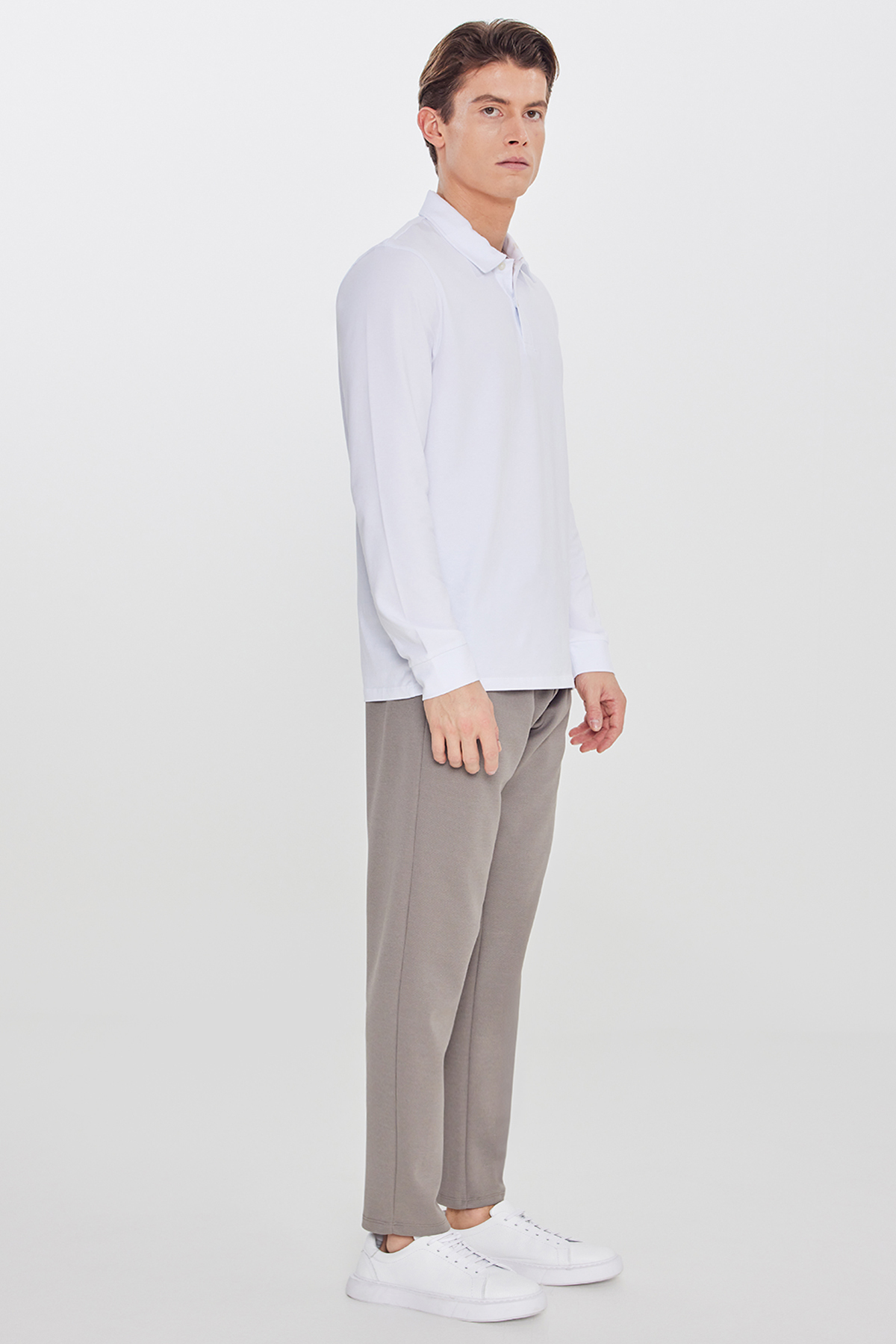 AC&Co / Altınyıldız Classics  Erkek Vizon Pamuklu Standart Fit Normal Kesim Beli Lastikli Diagonal Desenli Örme Pantolon