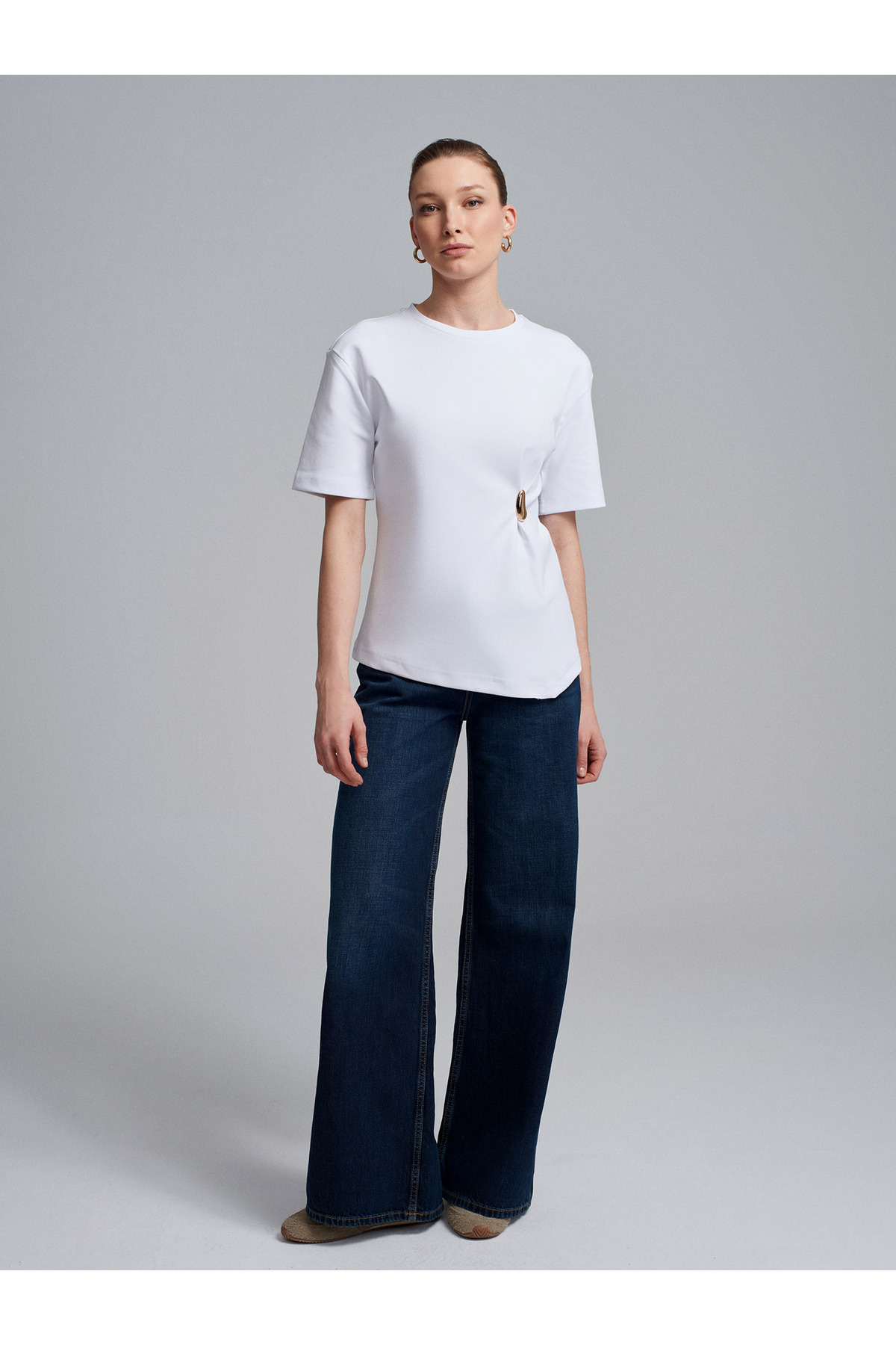 Dilvin  32445 Aksesuar Detaylı Basic T-Shirt-Beyaz - Görsel 4