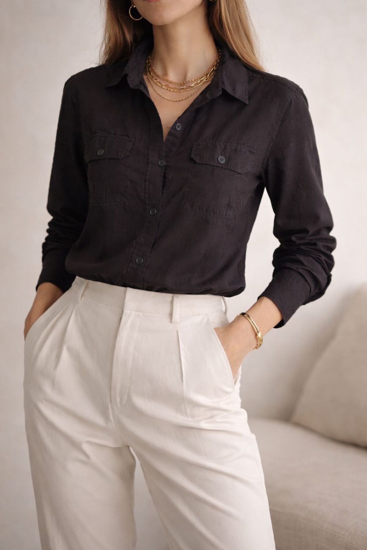 diğer01 11  Kadın Cepli Tensel Gömlek - Görsel 3