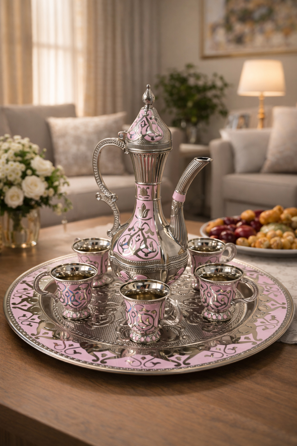 なっち様プレミアムボトルセット RASHA COLLECTION Premium Pembe Zemzem İkram Seti – 6 Bardaklı Şık