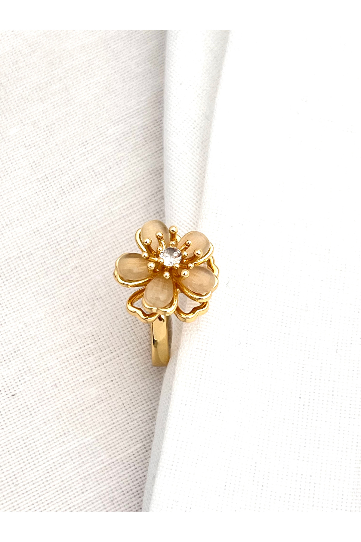 Siya Silver  Çelik Dönen Ayarlanabilir Zirkon Taşlı Papatya Stres Yüzüğü - Görsel 3