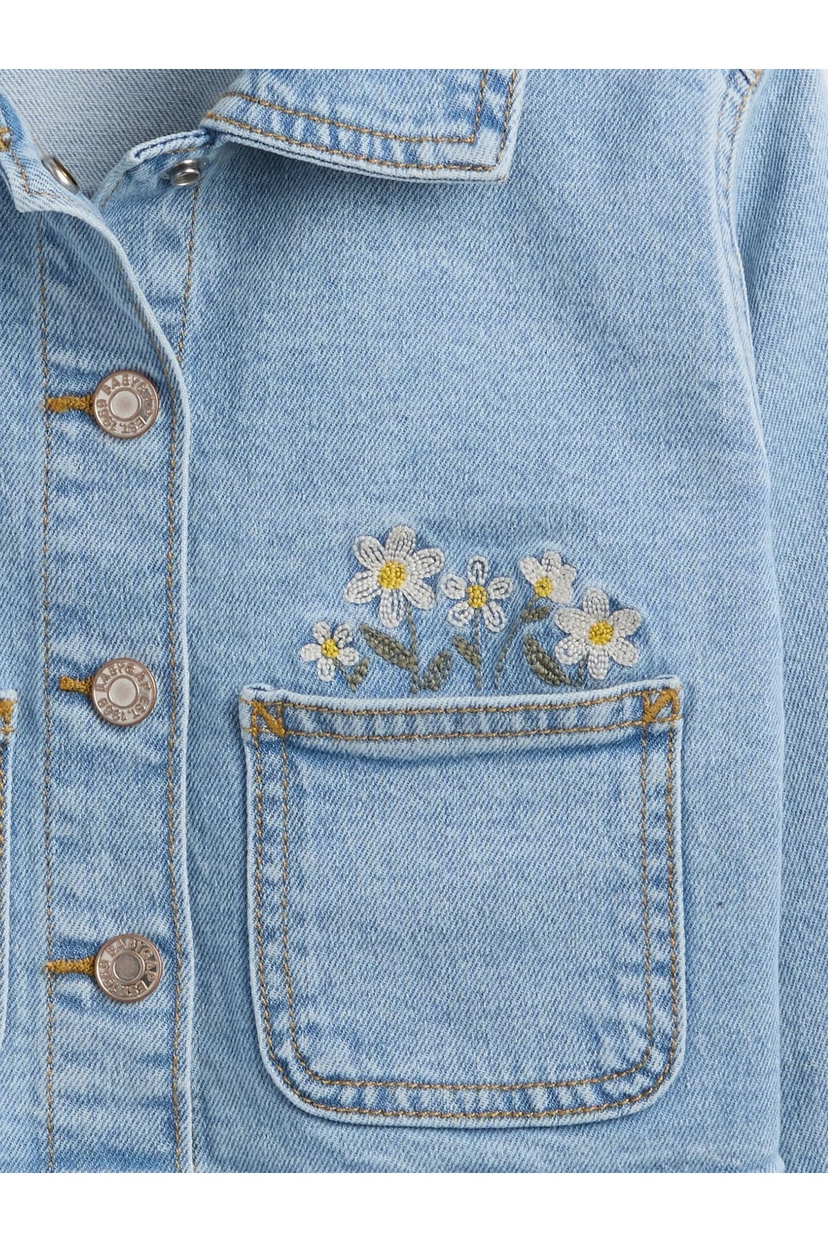 GAP Kız Bebek Açık Mavi BabyGap Nakışlı Denim Ceket fotoğrafı 3 (önizleme)