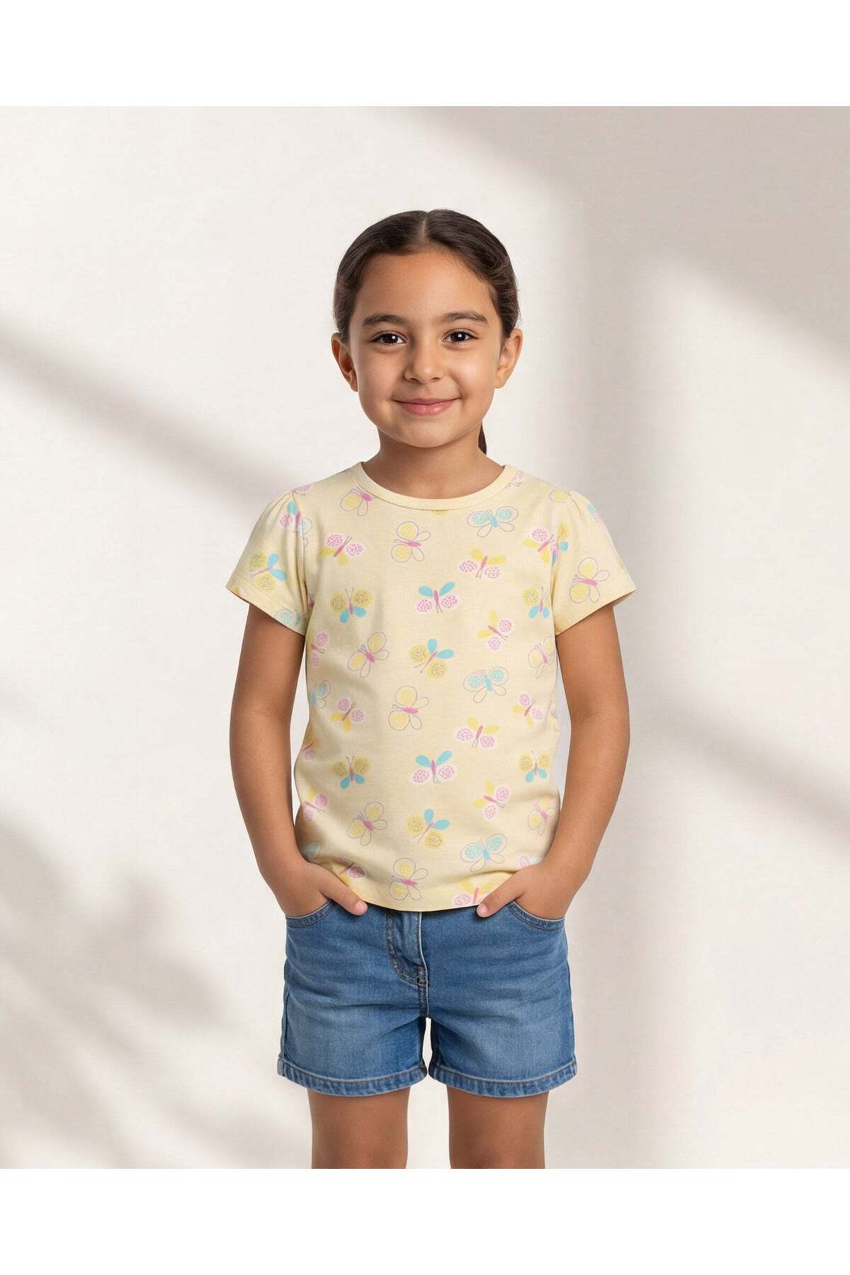 REDTAG Girls Yellow Floral Allover Print T-Shirt