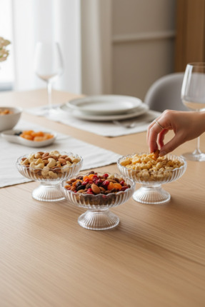 Bereketli Store Lara 3’lü Çerezlik Seti – Cam Sunum Kasesi, Mezelik & Kahvalt...