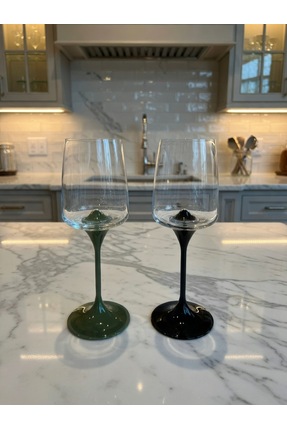 COV Premium Gla/ss 2'li Bölünebilir Mıknatıslı Kadeh, Bardak Yeşil & Siyah