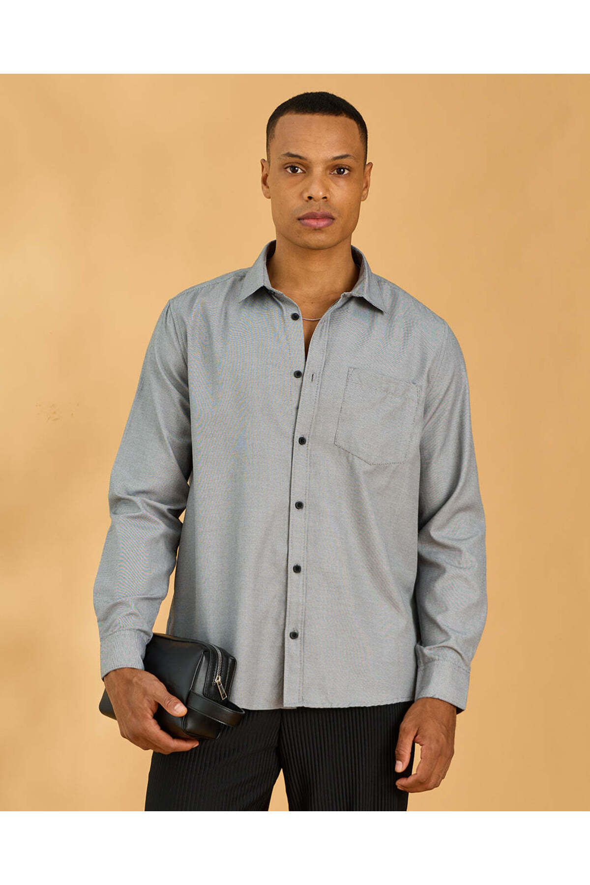 REDTAG Men Grey Long Sleeve Formal Shirt