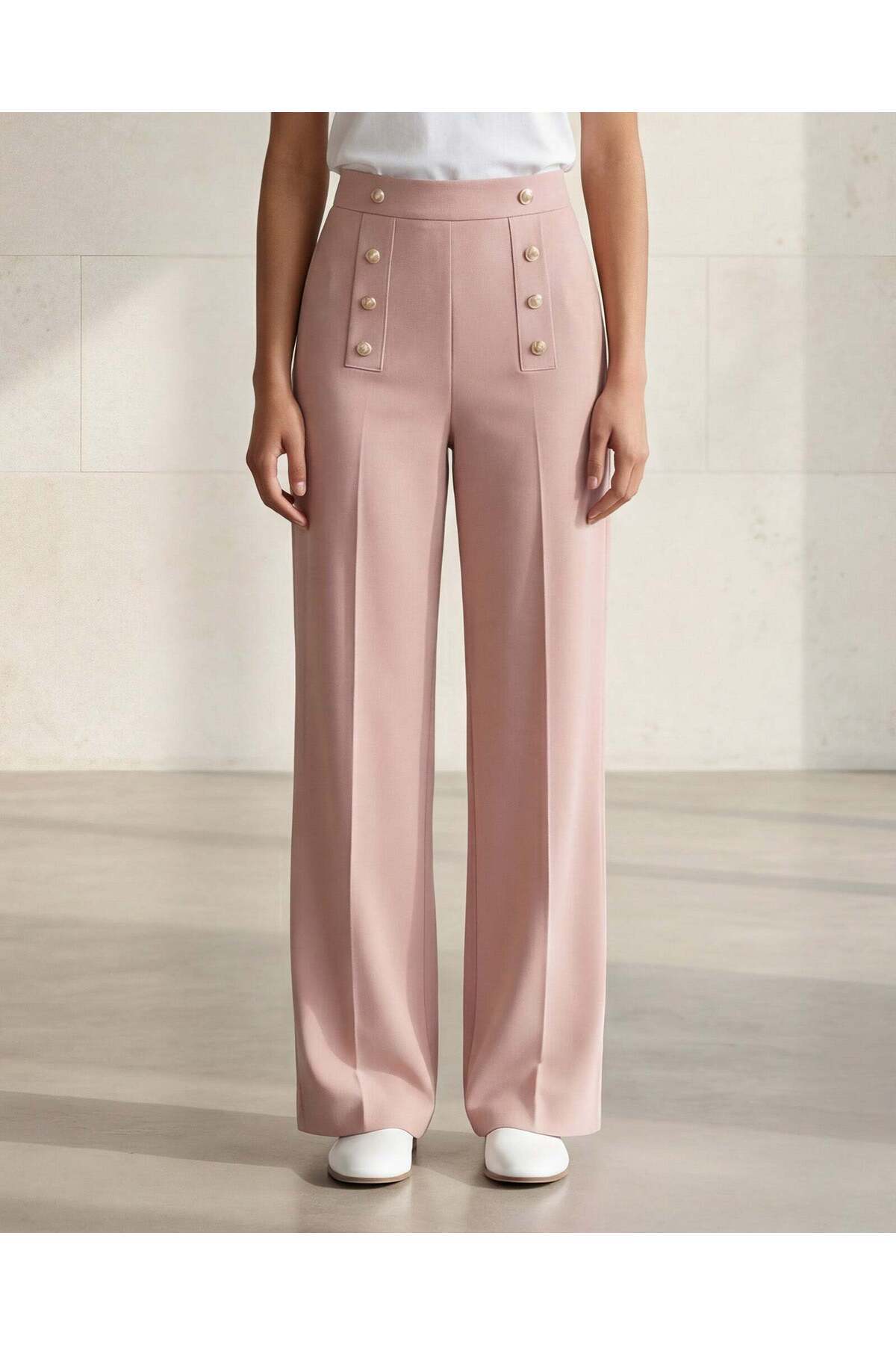 REDTAG Women Pale Pink Button Detailed Smart Trouser