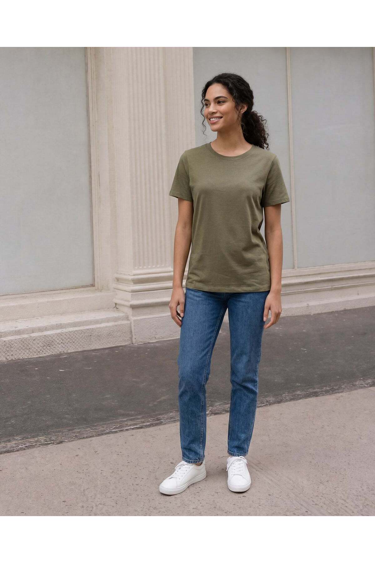 REDTAG Women Olive Short Sleeve Crew Neck T-Shirt