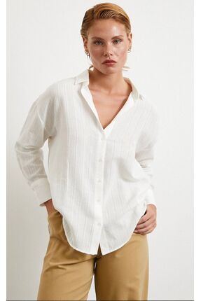 PAZEN MODA ÇİZGİLİ %100 PAMUKLU BEYAZ GÖMLEK