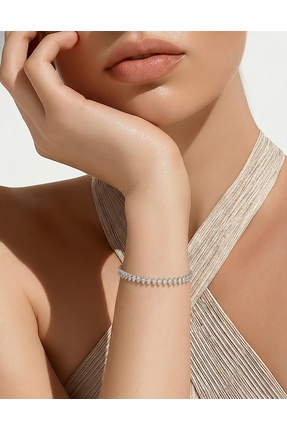 Vamos Jewelry Zirkon Taşlı Su Yolu Gümüş Renk Kararmaz Tasarım Bileklik