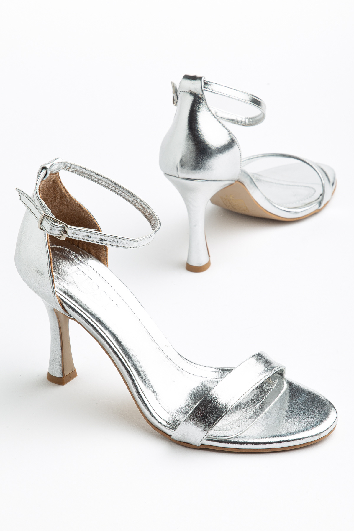 Elosy  ROSE GÜMÜŞ TEK BANT İNCE TOPUKLU AYAKABI - Görsel 2