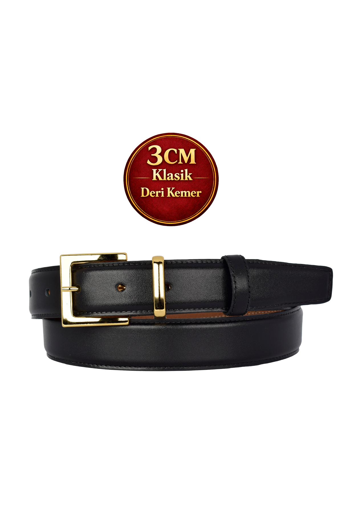 Genuine Leather, 3cm Gold Suit Buckle, Black, Stitched Classic Women's Belt, 3cm wide47