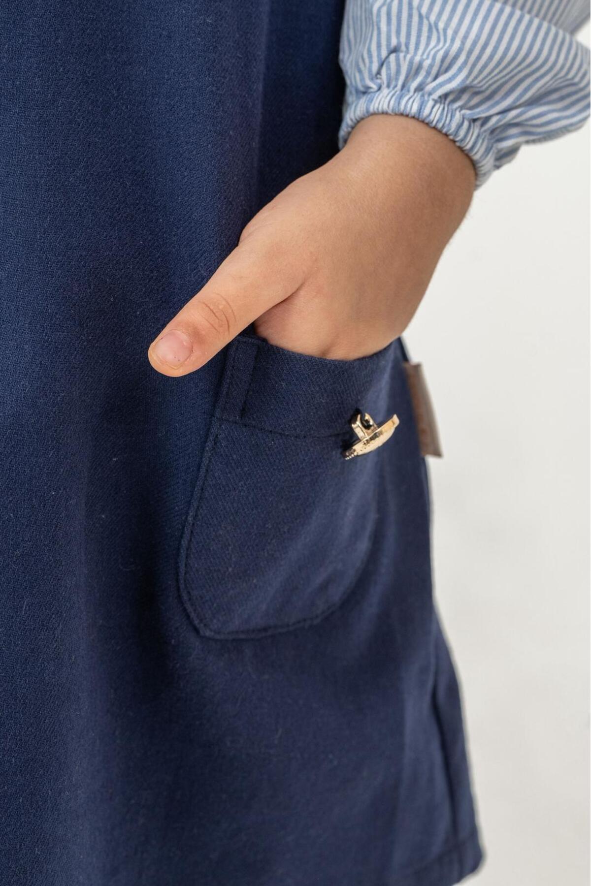 Minoviababykids Kız Çocuk Pötikare Gömlekli Jile Elbise Takım Fırfır Yaka Cepli fotoğrafı 5 (önizleme)