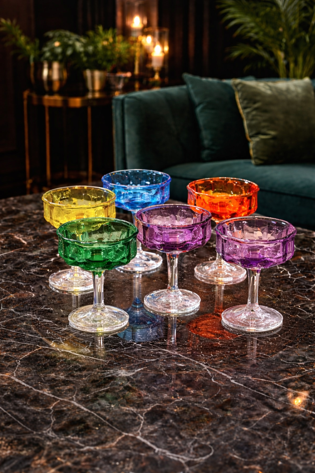 6’lı Renkli Cam Ayaklı Şekerlik | Kahve Yanı Lokumluk Sunumluk