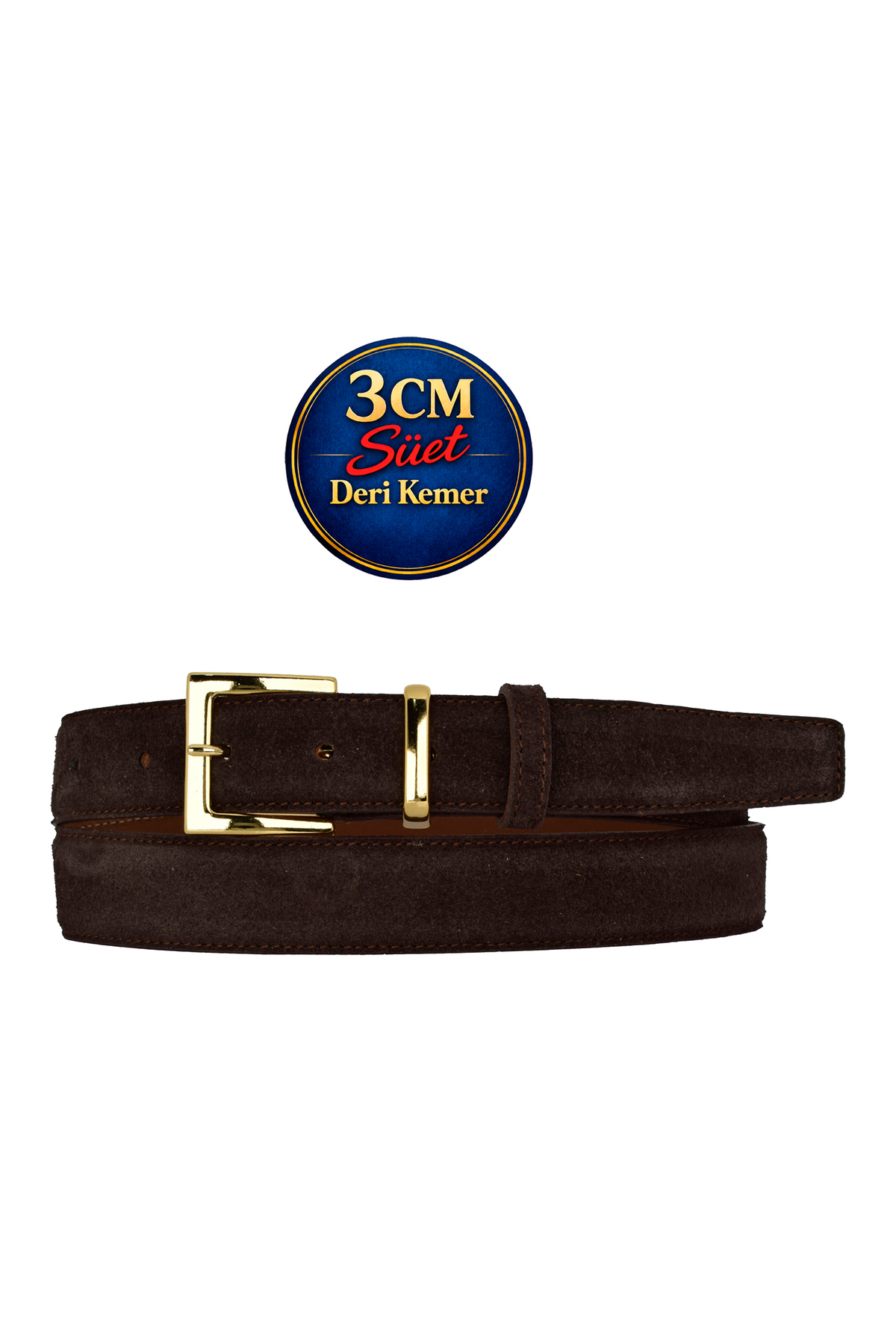 Genuine Leather, 3cm Gold Set Buckle, Dark Brown Suede, Stitched Classic Women's Belt, 3cmkl47