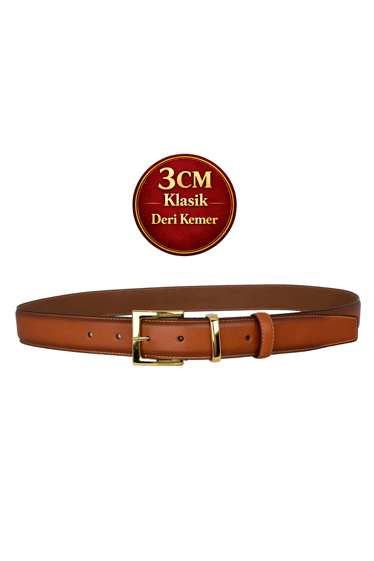 Genuine Leather, 3cm Gold Suit Buckle, Tan, Stitched Classic Women's Belt, 3cm wide 47
