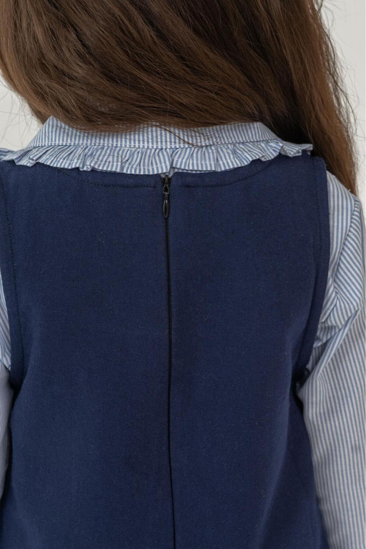 Minoviababykids Kız Çocuk Pötikare Gömlekli Jile Elbise Takım Fırfır Yaka Cepli fotoğrafı 7 (önizleme)