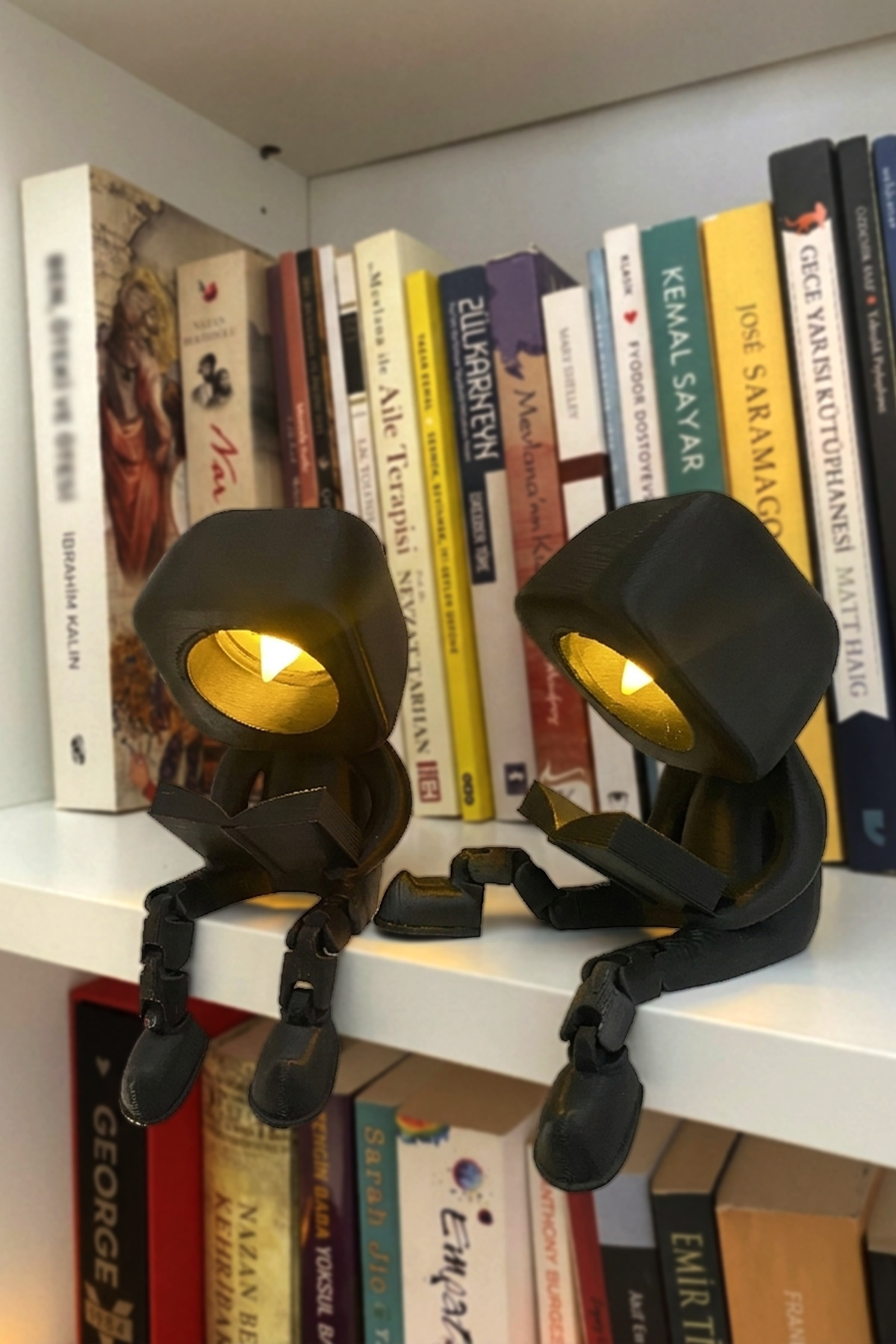 Book Reading Led Head 2-Piece Bookcase Ornament, Cute Illuminated Trinket Set, Children's Room Decoration