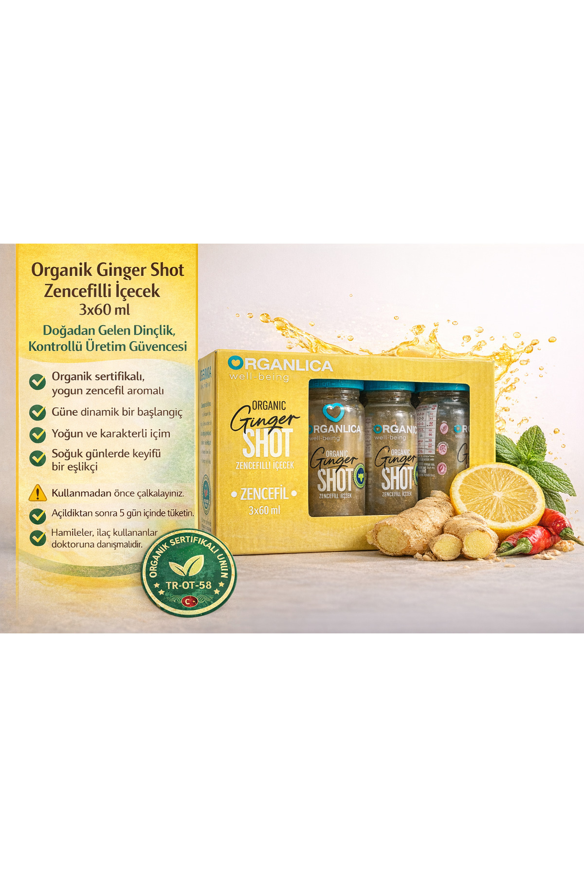 Organuca Ginger Shot Zencefilli İçecek 3 x 60 ml - Fiyatı, Yorumları