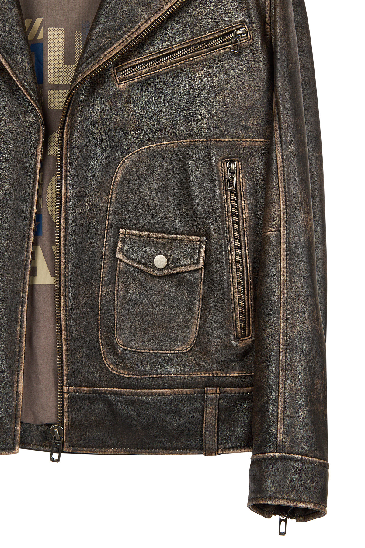 Derimod  Carter Erkek Kahverengi Biker Deri Mont 25WGD6490G6 - Görsel 6