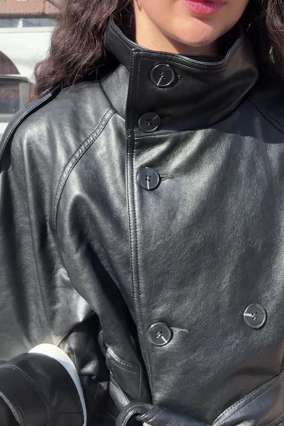 Moderk  BSK Suni Deri Dik Yaka Astarlı Kadın Deri Ceket Trenç Trençkot - Görsel 3