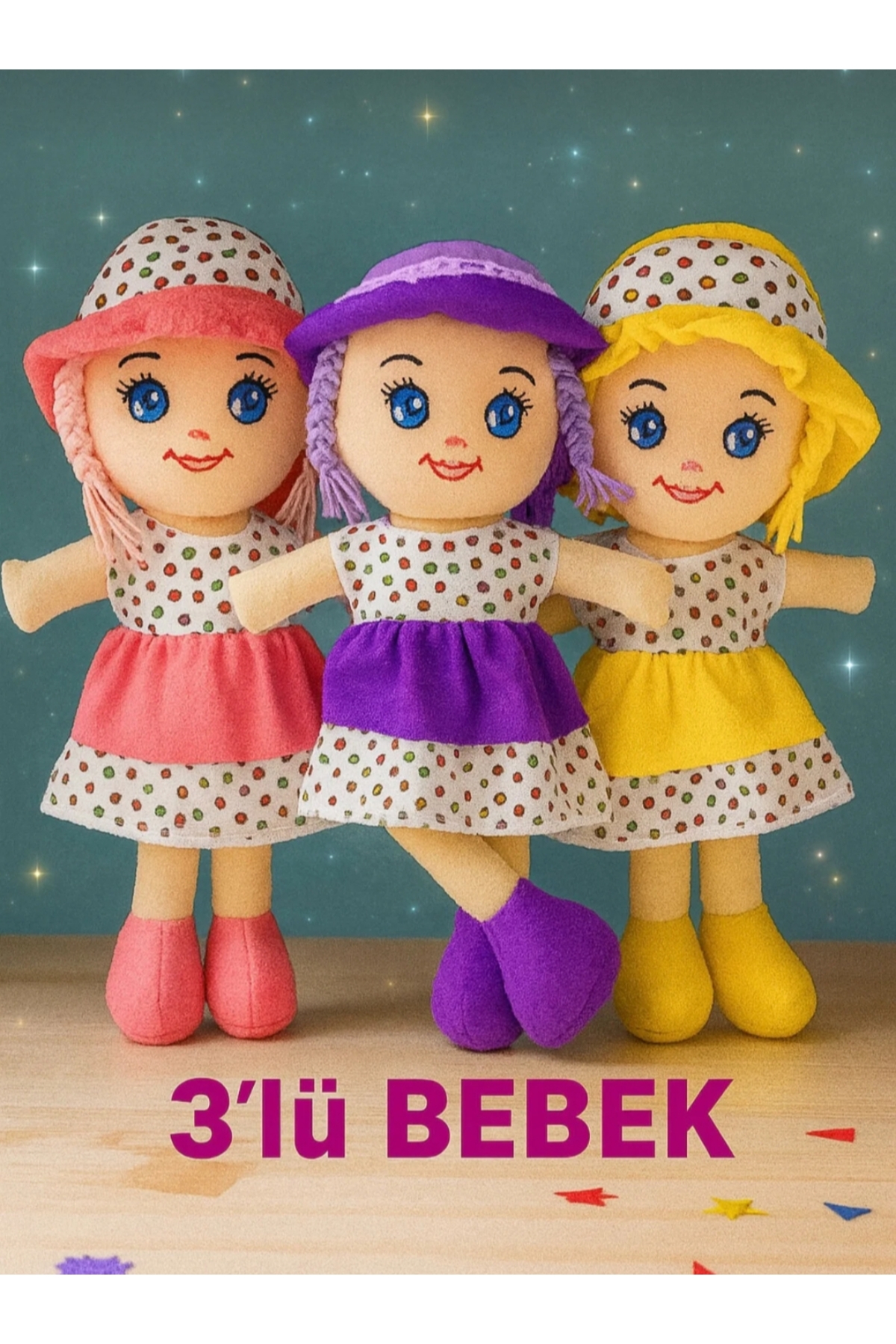 Fatih Oyuncak Bez Bebek Nanaa 3'lü set gönderilecek 50cm Pembe-Sarı-mor renk fotoğrafı 2 (önizleme)