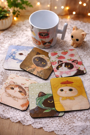 Rüya Kutusu SEVİMLİ KEDİLER BARDAK VE BARDAK ALTLIĞI SETİ