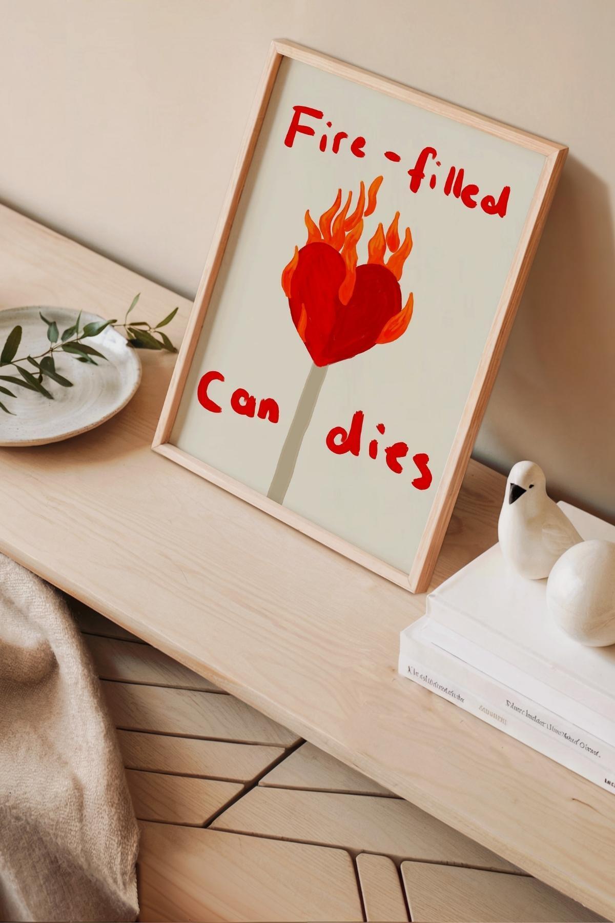 Alevli Kalp Modern Tablo Poster Romantik Duvar Dekoru Çerçevesiz