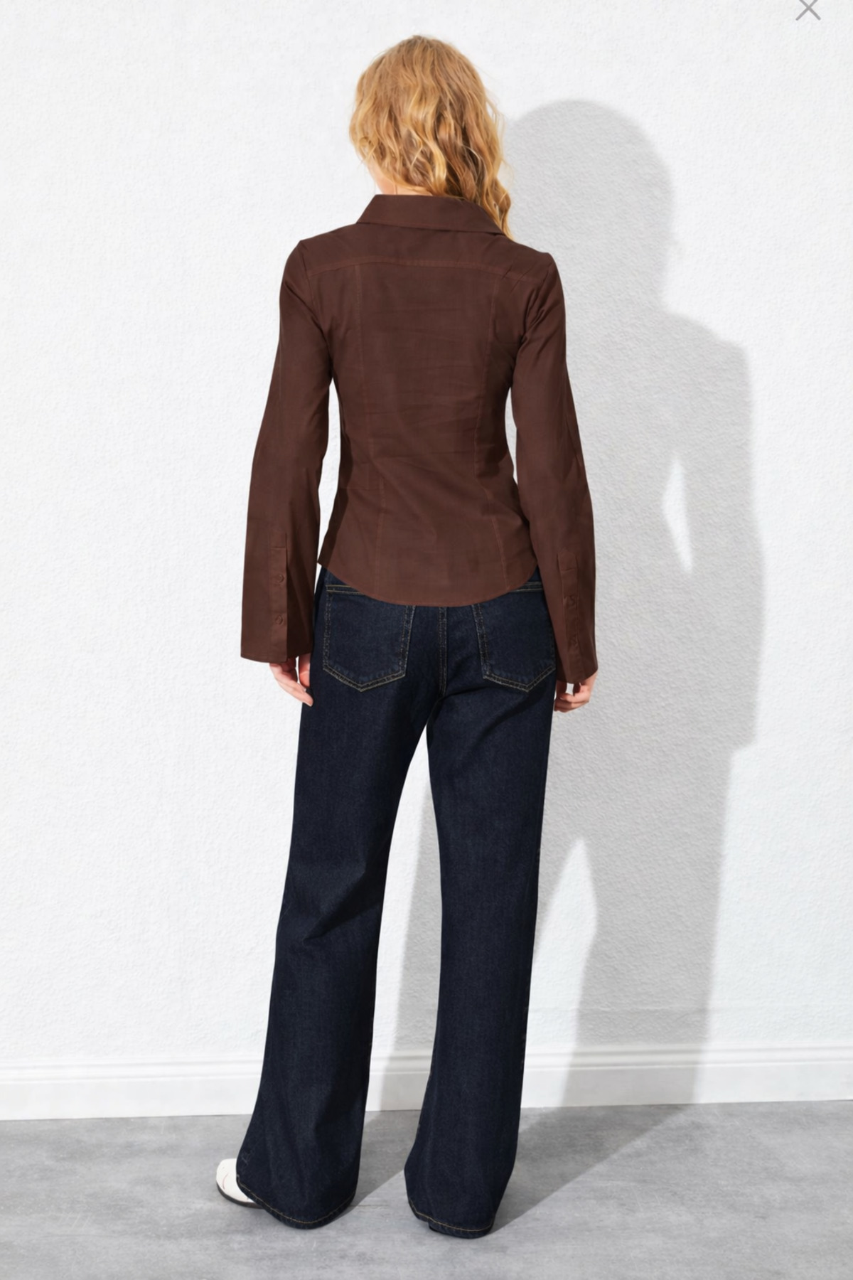 Manche  Bel Oturtmalı İspanyol Kol Lİkralı Pamuk Gömlek - Acı Kahve | MKS161463-01 - Görsel 3