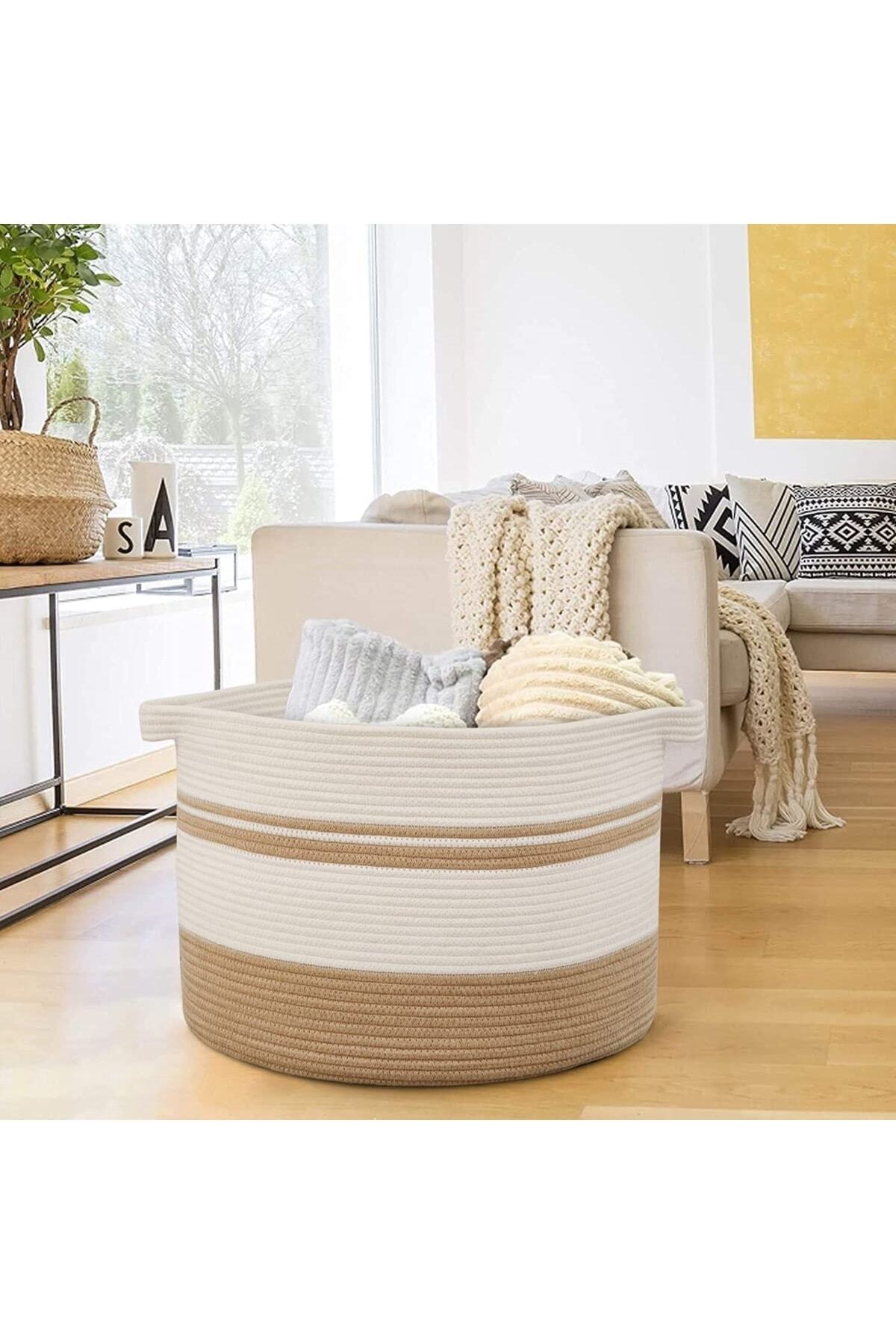 Saatistan Büyük Boy Jüt Pamuklu Sepet – Bebek Eşyası ve Saklama için Şık ve Pratik fotoğrafı 2 (önizleme)