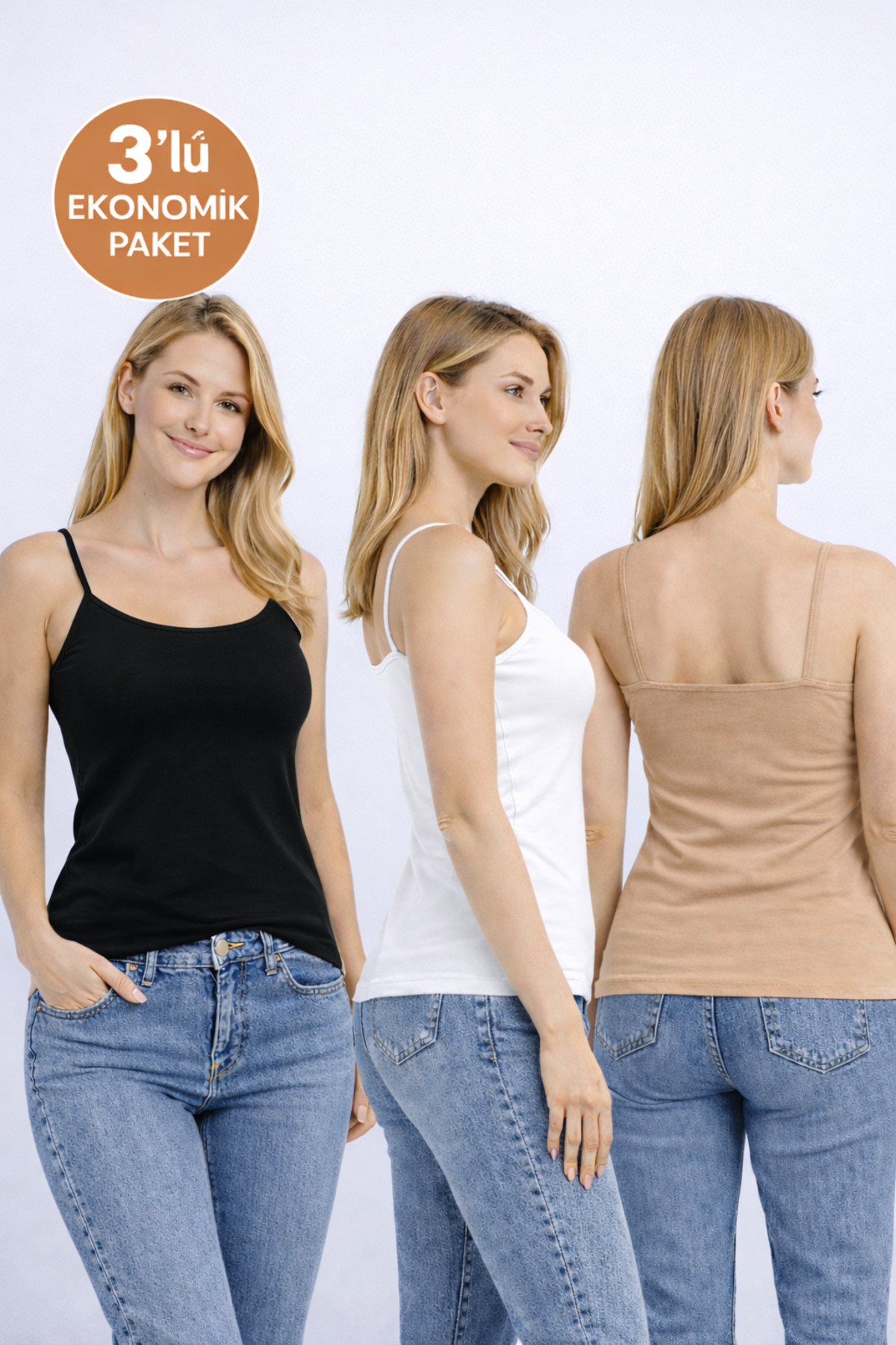 Pierre Cardin  Kadın 3'lü Ekonomik Paket 1230 İp Askılı Basic Pamuklu Atlet