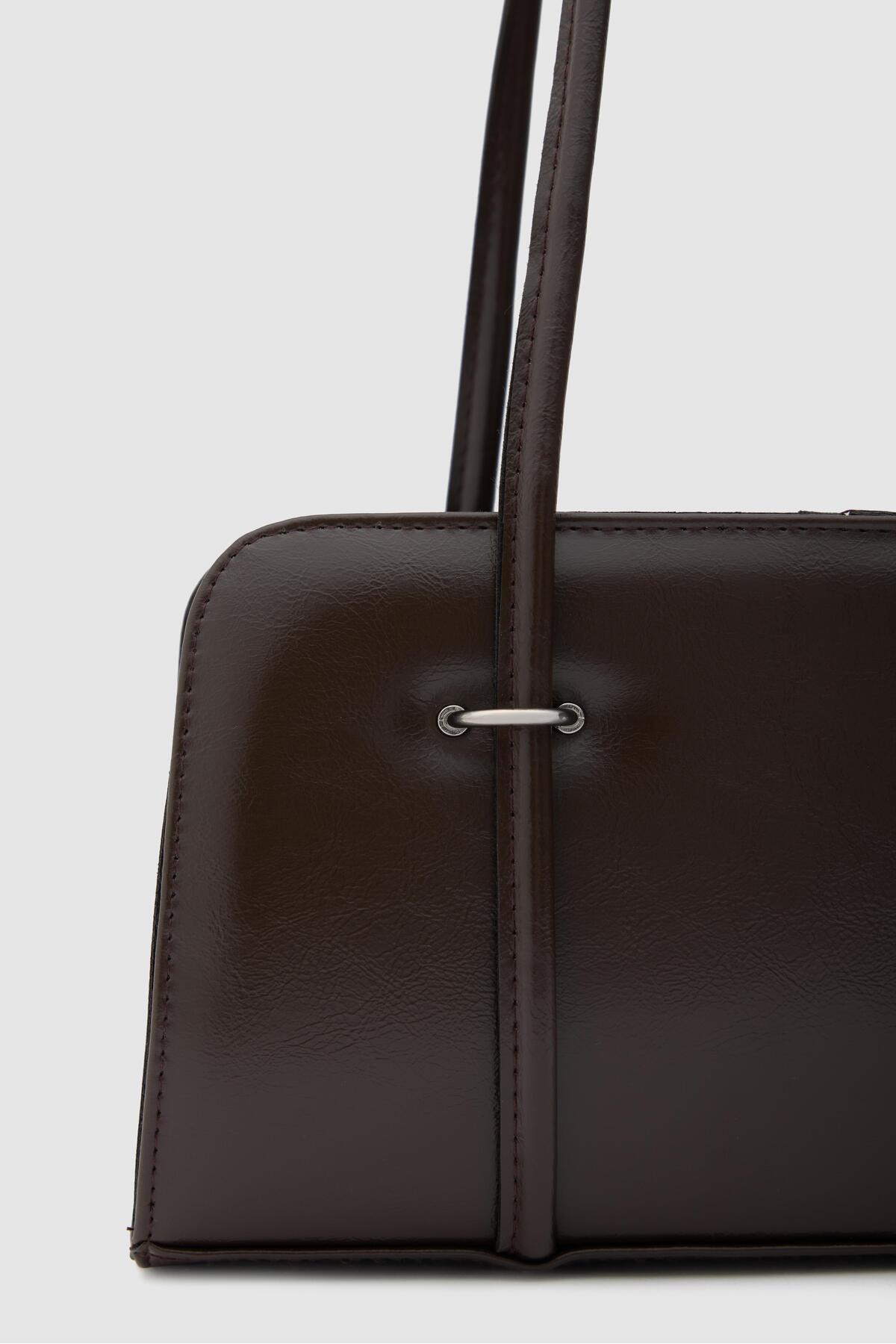 Shule Bags  Hansal Metal Detaylı Baget Çanta Acı Kahve - Görsel 7