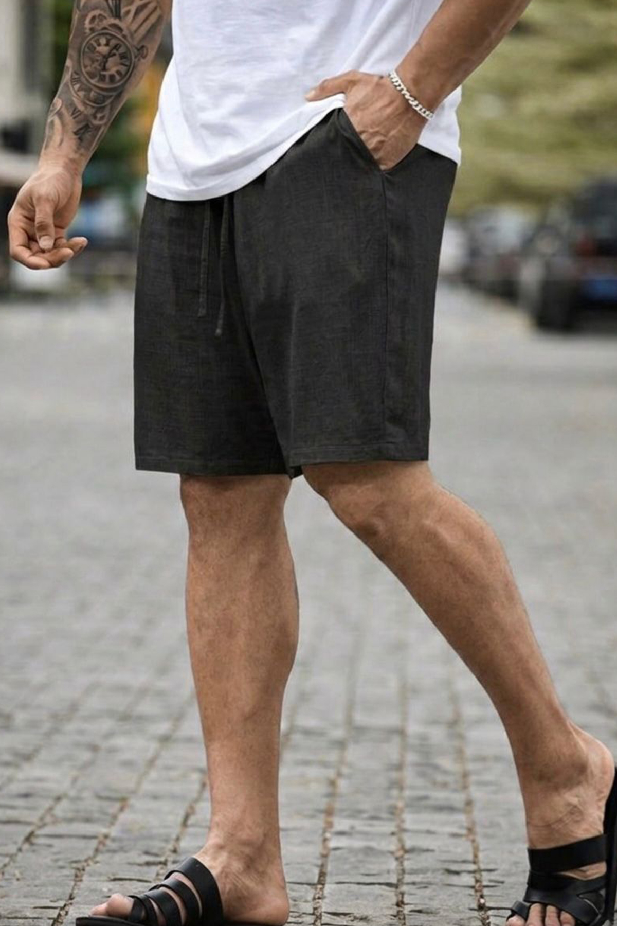 North London  Erkek Oversize Keten Şort - Görsel 6