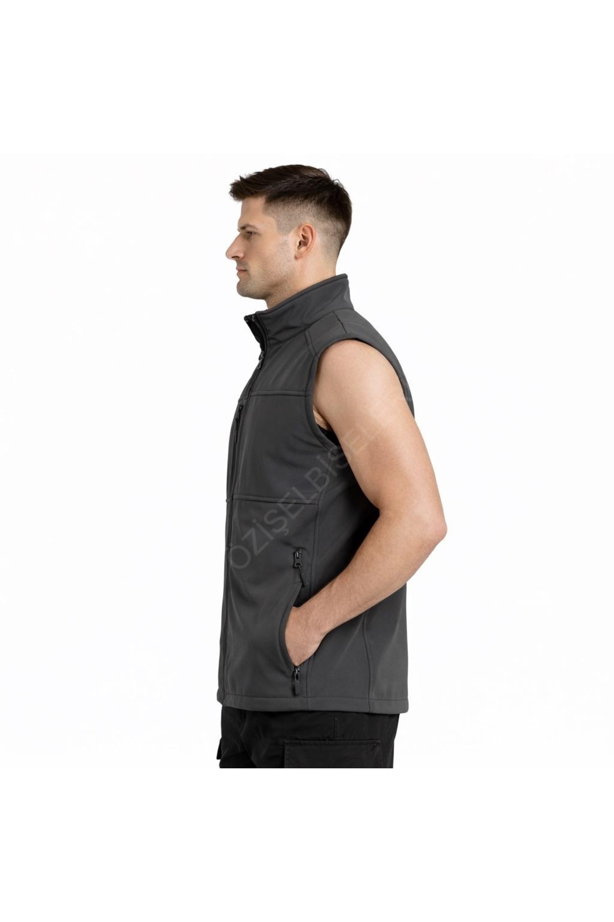 MODA Erkek Yelek Softshell Su Geçirmez Tam Fermuarlı Cepli Normal Kalıp Spor Yelek görsel 2