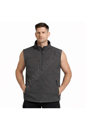 MODA Erkek Yelek Softshell Su Geçirmez Tam Fermuarlı Cepli Normal Kalıp Spor ...