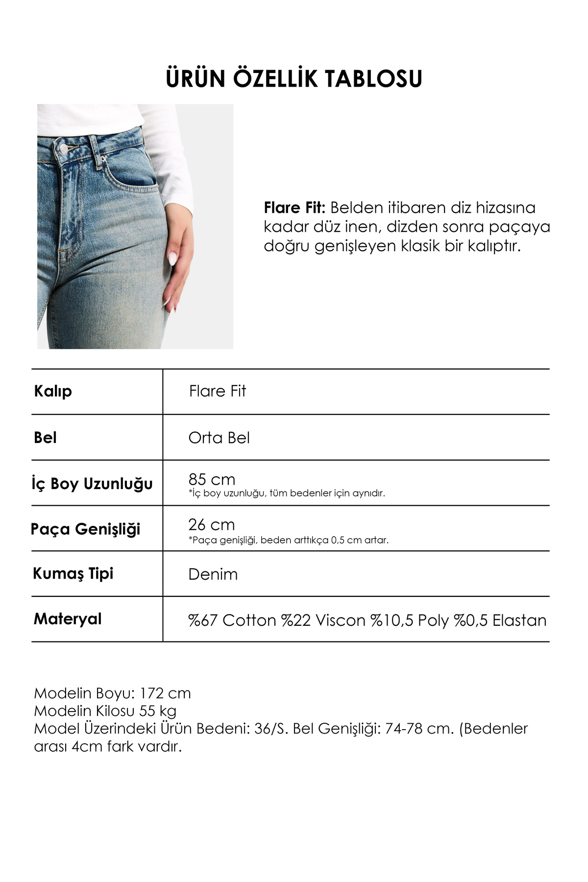 it's basic  Kadın A.Tint 4s6-32 Mid Rise Flare Fit Esnek Kumaş Denim Jean - Görsel 5
