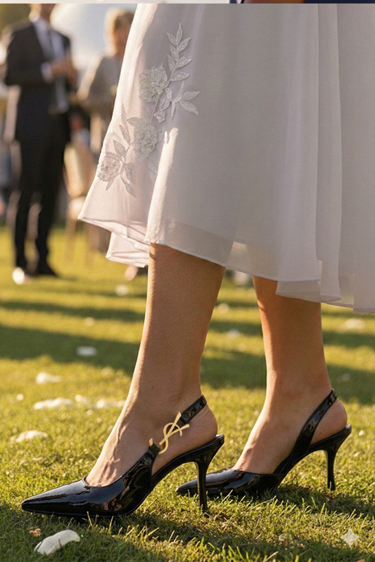 حذاء نسائي أسود من الجلد اللامع بكعب ذهبي بإبزيم ك...