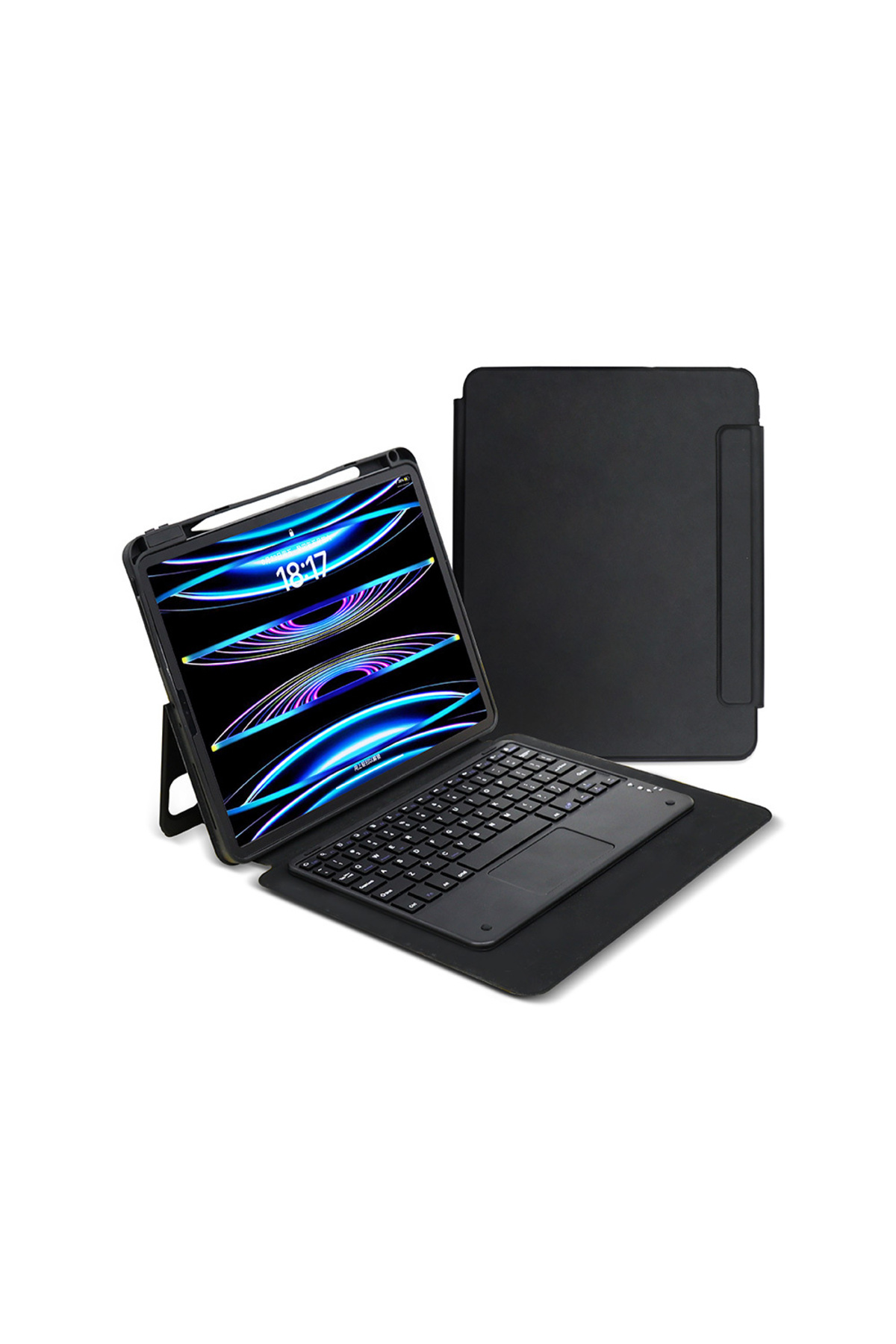 iPad Pro 13 2024 GZGN Border Keyboard Bluetooh Bağlantılı Standlı Klavyeli Tablet Kılıfı - Siyah