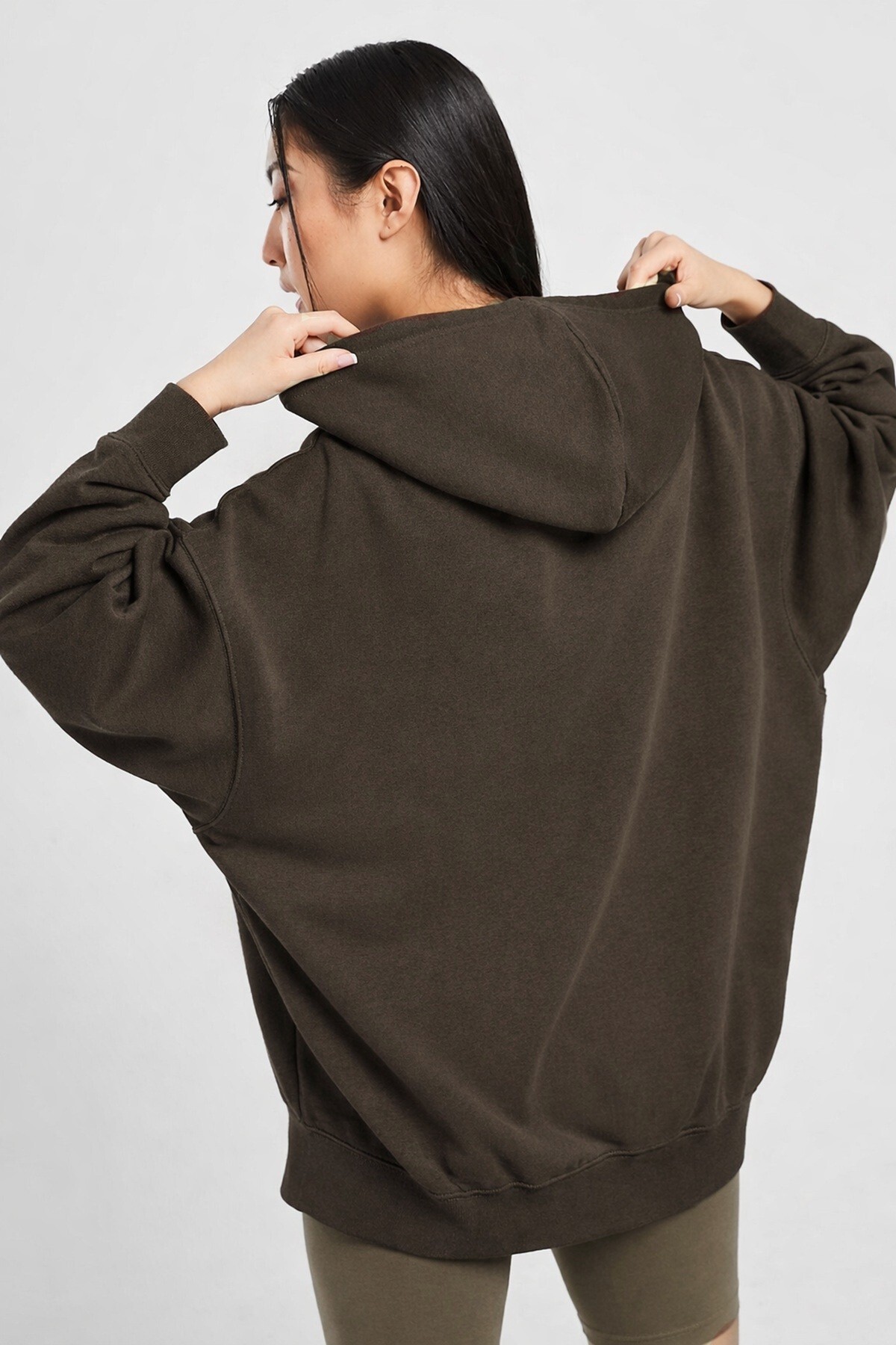 Nike Sportswear Essentials Oversize Fleece Full Zip Hoodie Kadın Oversize Kapüşonlu Sweatshirt Kahve görsel 2