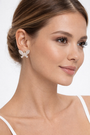 Marca Accessories Zirkon Taşlı Kelebek Küpe – Altın Renk Şık Tasarım